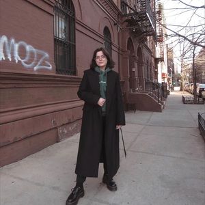 Mango Black Wool/Polyester Trench Coat